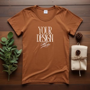 Bella Canvas 3001 Autumn Shirt Mockup | BC 3001 Dark Orange T-shirt Mockup | Real Model Mock | Trendy Cozy Summer Fall Boho Aesthetic Tshirt
