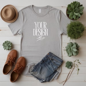 Bella Canvas 3001 Athletic Heather Shirt Mockup | 3001 Gray T-shirt Mockup | Real Model Mock | Trendy Cozy Summer Fall Boho Aesthetic Tshirt