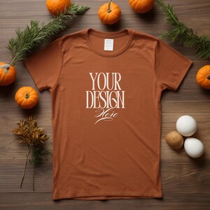 Bella Canvas 3001 Autumn Shirt Mockup | BC 3001 Dark Orange T-shirt Mockup | Real Model Mock | Trendy Cozy Summer Fall Boho Aesthetic Tshirt