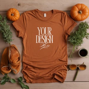 Bella Canvas 3001 Autumn Shirt Mockup | BC 3001 Dark Orange T-shirt Mockup | Real Model Mock | Trendy Cozy Summer Fall Boho Aesthetic Tshirt