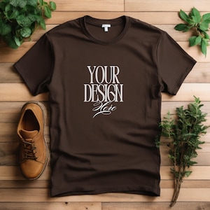 Brown Boho Tshirt Mockup Brown Bella Canvas Shirt Mockup 3001 Tshirt Mock Up Stock Photo Tee SVG Mockup Sublimation JPG Digital Download