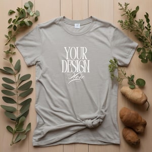 Bella Canvas 3001 Athletic Heather Shirt Mockup | 3001 Gray T-shirt Mockup | Real Model Mock | Trendy Cozy Summer Fall Boho Aesthetic Tshirt