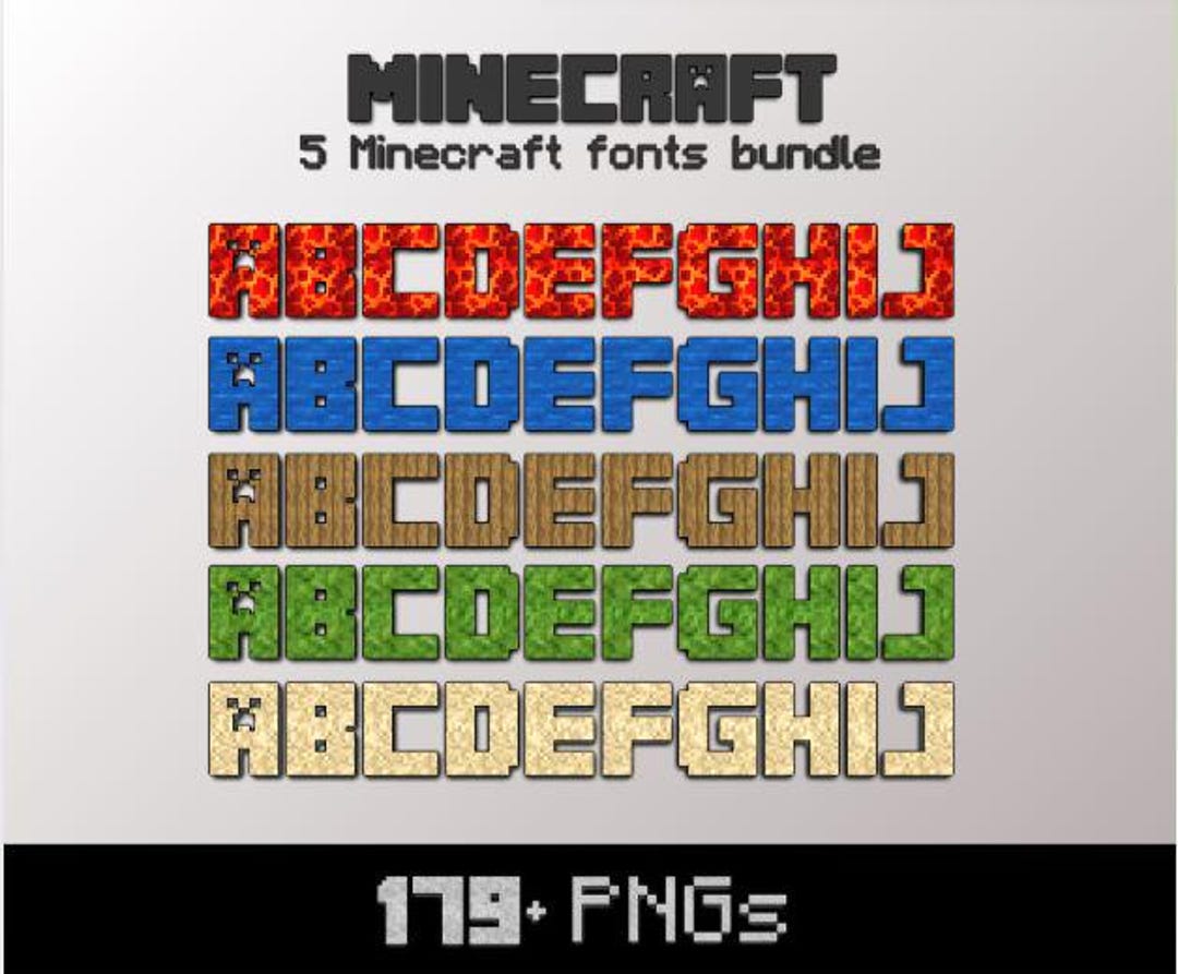 180 Minecraft Letters, 5 Minecraft Font Bundle, Instant Download ...