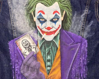 手描き デニムジャケット 一点物 ハンドペイント 古着　joker ジョーカー Hand-painted Joker Levi's Denim Jacket, Wearable Art - Etsy