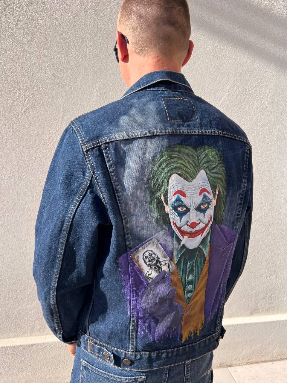 手描き デニムジャケット 一点物 ハンドペイント 古着　joker ジョーカー Hand-painted Joker Levi's Denim Jacket, Wearable Art - Etsy