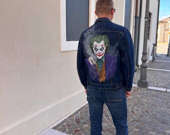 手描き デニムジャケット 一点物 ハンドペイント 古着　joker ジョーカー Hand-painted Joker Levi's Denim Jacket, Wearable Art - Etsy