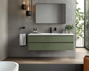 Sage Green Floating Bathroom Vanity: Japandi Style, Soft Close Drawers