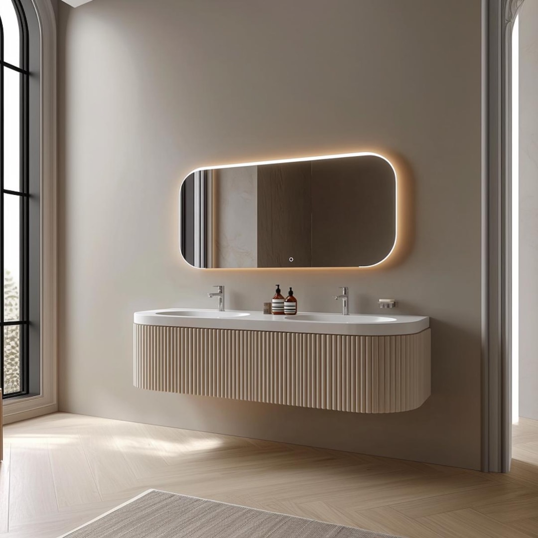 Robur Ribbed Vanity Unit Floating Oak Bathroom Vanity – Ribbed Wall-mounted Cabinet - Etsy