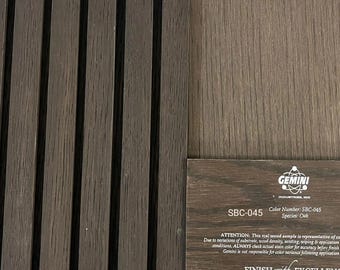 バスルーム洗面台用木目仕上げサンプル | ホワイトオークまたはウォルナット | 溝付き仕上げオプション | ジェミニステイン