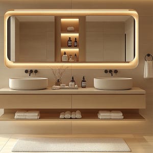 Floating Vanity with 2 Drawers + Open Shelf – Custom White Oak Veneer Wall-Mounted Sink Cabinet for Modern Bathrooms
