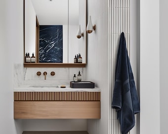 Small Fluted Oak Floating Vanity | Single Sink Wall Mounted Bathroom Cabinet | Custom 24–36"
