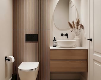 White Oak Floating Single Sink Vanity | 2 Drawer Modern Bathroom Cabinet | Custom 20–36"