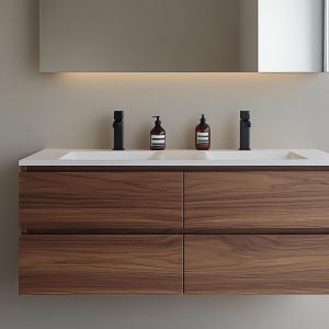 Walnut Floating Double Sink Vanity | 60–72- 80″ Modern Bathroom Cabinet with 4 Soft Close Drawers  | Wall Mounted Master Vanity