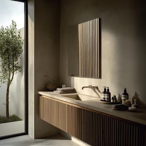 Fluted Floating Vanity: White Oak or Walnut, Modern Bathroom Cabinet