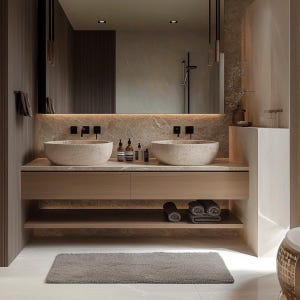 Walnut Veneer Floating Vanity: Modern Bathroom Sink Cabinet with Open Shelf