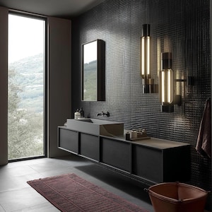 Custom Black Floating Bathroom Vanity – Loft & Gothic Style, Soft-Close Drawers, Natural Wood Veneer, Modern Wall-Mounted Sink Cabinet