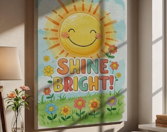 Lienzo brillante: Sol feliz, afirmación positiva, decoración infantil