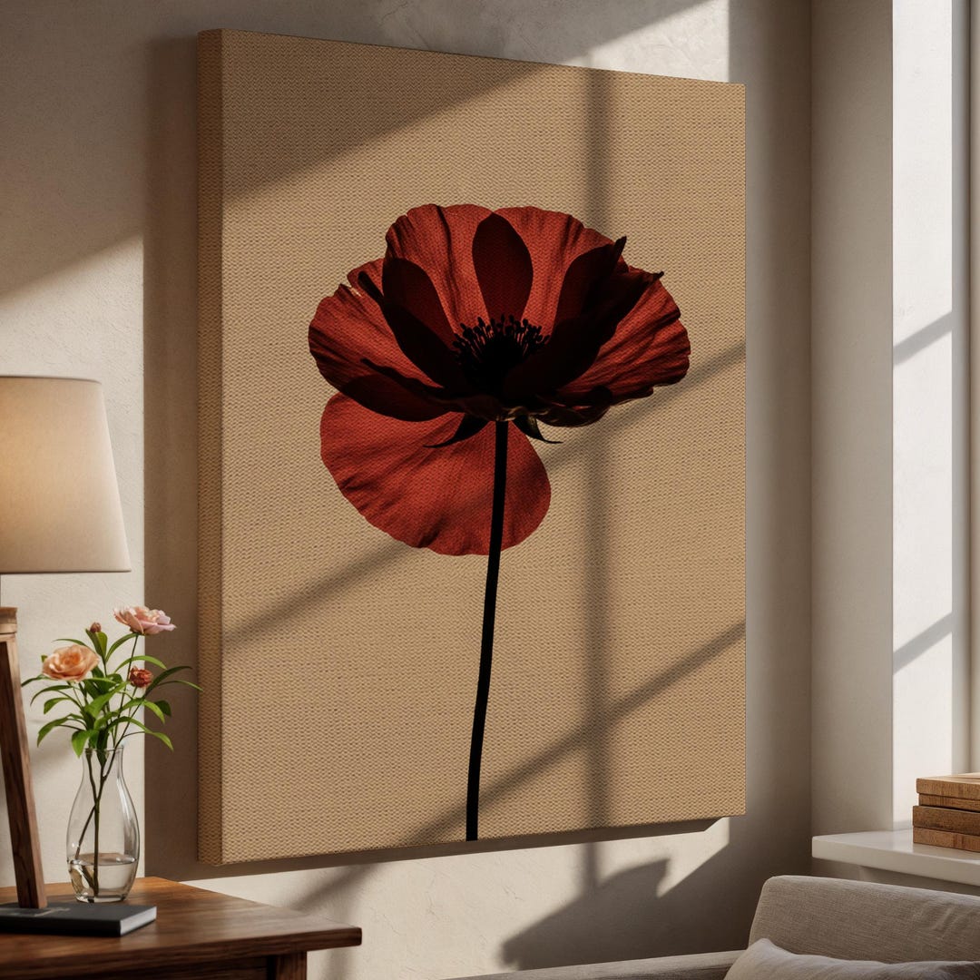 Minimalist Red Poppy Canvas Print, Elegant Floral Wall Art - Etsy