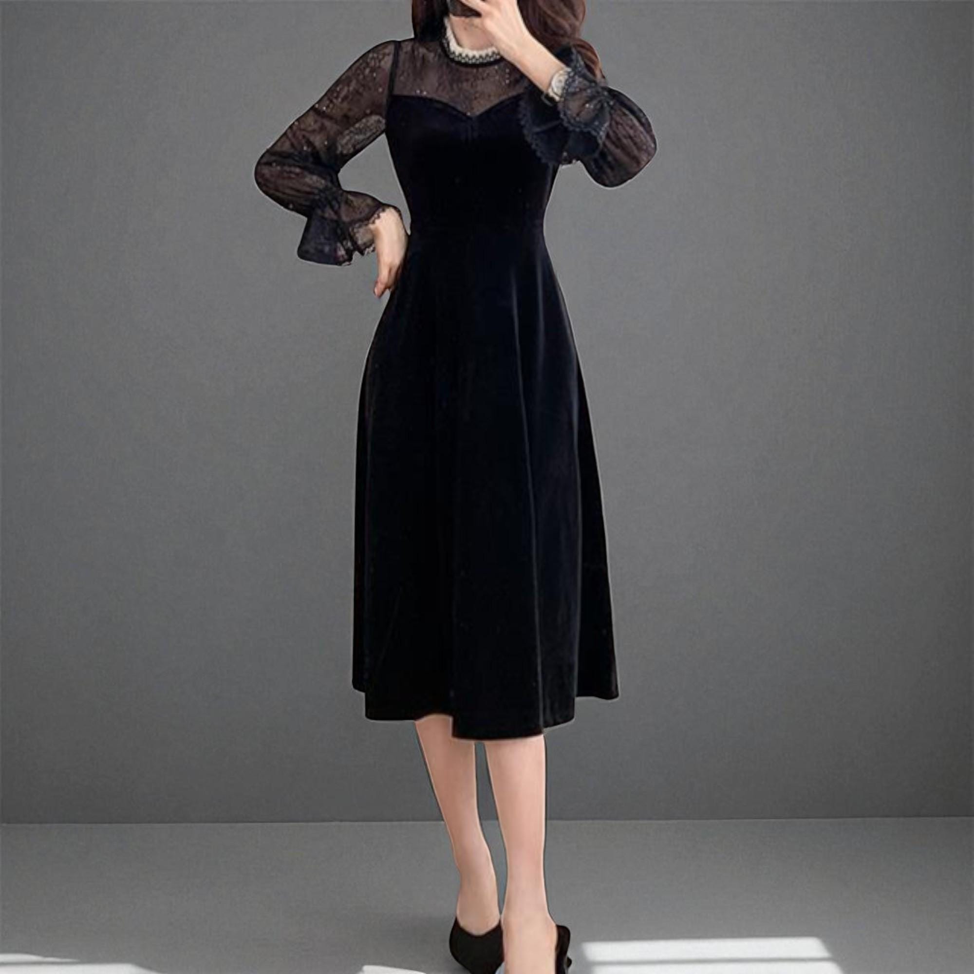 elegant petite black dress for funeral uk Black Fitted Funeral Dress – The Work Uniform Company main image 1