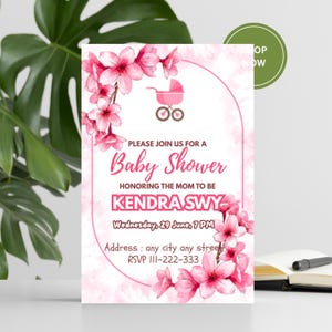 Baby Shower Invitation, Butterfly Baby Shower Invitation Girl, Pink Purple Butterflies Baby in Bloom Shower Wildflower Invite Printable