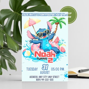 Editable Stitch Invitation Stitch Birthday Pool Invite Lilo & Stitch Party Invite Template Stitch Printable Pool Birthday Digitally Download