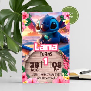 Stitch Birthday Invitation, Lilo Stitch Birthday Stitch Invitation Invite, Girl Party Birthday Invitation, Editable Bday Invite Printable