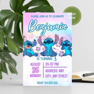 Custom Editable Editable Stitch Invitation, Lilo And Stitch Birthday Invite Printable Stitch Party Template, Stitch Birthday Girl Canva Edit