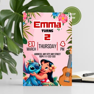 Lilo and Stitch Birthday Invitation | Editable Hawaiian Party Invite | Beautiful Invitation for Your Little One&#39;s Birthday | lilo and stitch