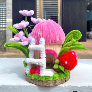 Pink Mushroom Flower Table Lamp, Enchanted Forest Decor,Pipe cleaner flower Home ,Home Decor,Unique Gift/Fairy House/Watercolor Fairy Garden