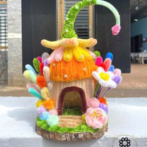 Handmade Magical Fairy House Night Light,Mushroom &Flower Table Lamp,Enchanted Forest Decor,Pipe cleaner flower Home ,Home Decor,Unique Gift
