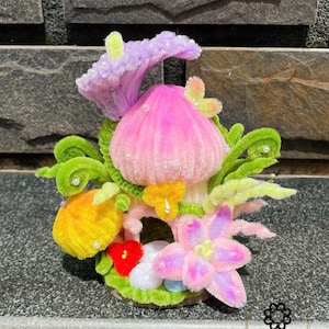 Magical Fairy House Night Light,Mushroom &Flower Table Lamp,Enchanted Forest Decor,Pipe cleaner flower Home ,Home Decor,Unique Gift for baby