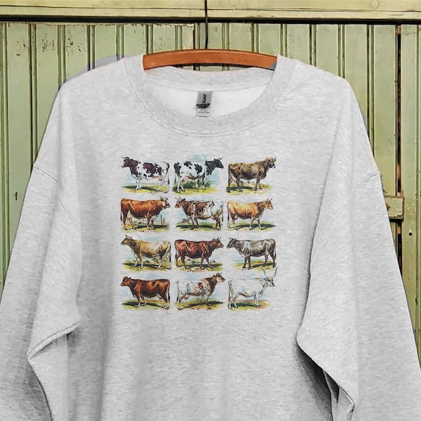 Vintage cows, Cow breed sweatshirt, Cow chart print, Cow farm, Daddy and me sweatshirt