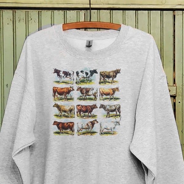 Vintage cows, Cow breed sweatshirt, Cow chart print, Cow farm, Daddy and me sweatshirt