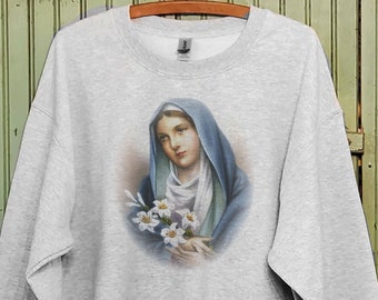 Vintage Mary sweatshirt, Catholic sweatshirt, , Pray sweatshirt, Holy Mother print