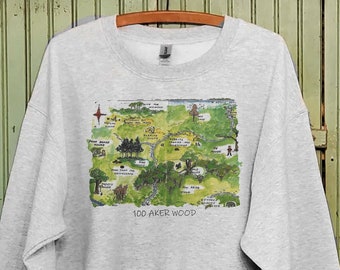 Vintage 100 Acre wood sweatshirt or T-shirt, 100 Akre wood,  Altered illustration Pooh 1926, Grey sweatshirt or T-shirt