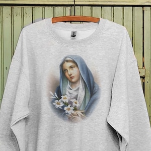 Vintage Mary sweatshirt, Catholic sweatshirt, , Pray sweatshirt, Holy Mother print image 1