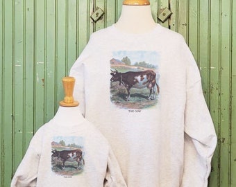 Vintage cow, Cow sweatshirt, Cow art print, Cow farm ,Mommy and me sweatshirt