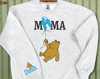 Mama bear Shirt,Winnie the pooh mama/papa bear,Name on sleeve shirt