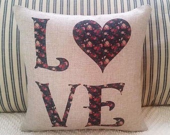 LOVE pillow, Farmhouse decor, rose design pillow, Valentine pillow, Wedding decor