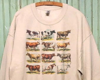 Cow breed sweatshirt, Cow chart print, Cow farm,Beige sweatshirt