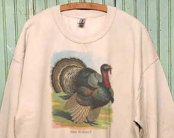 Thanksgiving sweatshirt,Turkey sweatshirt, Vintage turkey print,Beige sweatshirt, Turkey lithograph