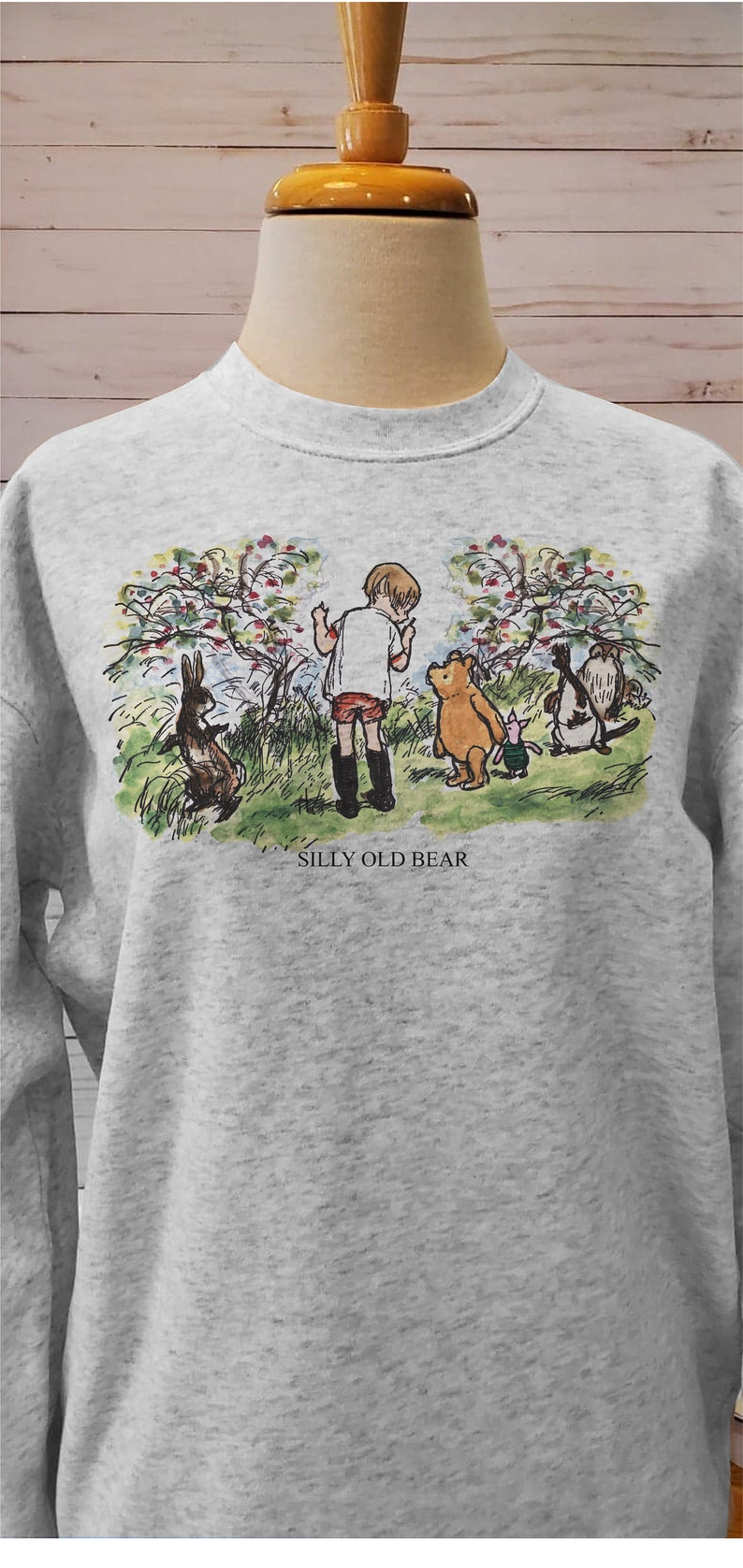 Vintage Pooh Bear sweatshirt or T-shirt, Altered illustration Pooh 1926, Grey sweatshirt or T-shirt image 5