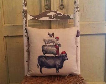 Christmas Farm pillow,Farm animal pillow, Farmhouse decor, Cow,pig,sheep,chicken pillow