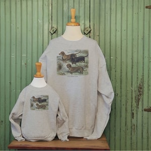 Vintage Dachshund, Dachshund sweatshirt, Dachshund art print, Dachshund lover ,Mommy and me sweatshirt image 3