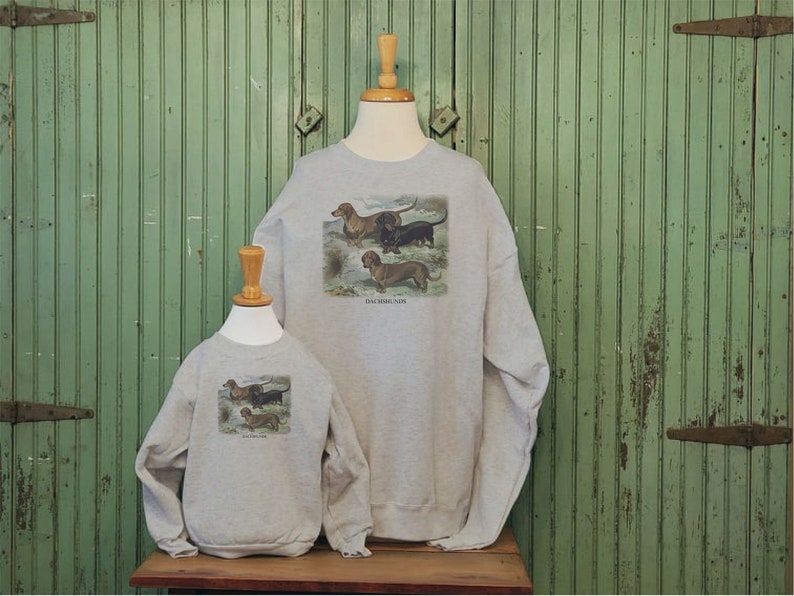 Vintage Dachshund, Dachshund sweatshirt, Dachshund art print, Dachshund lover ,Mommy and me sweatshirt image 3