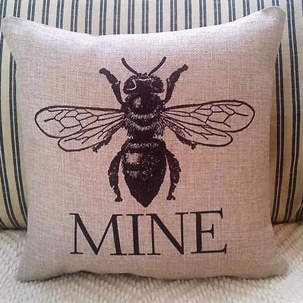 Valentine pillow, BEE pillow, Farmhouse decor, bee mine pillow