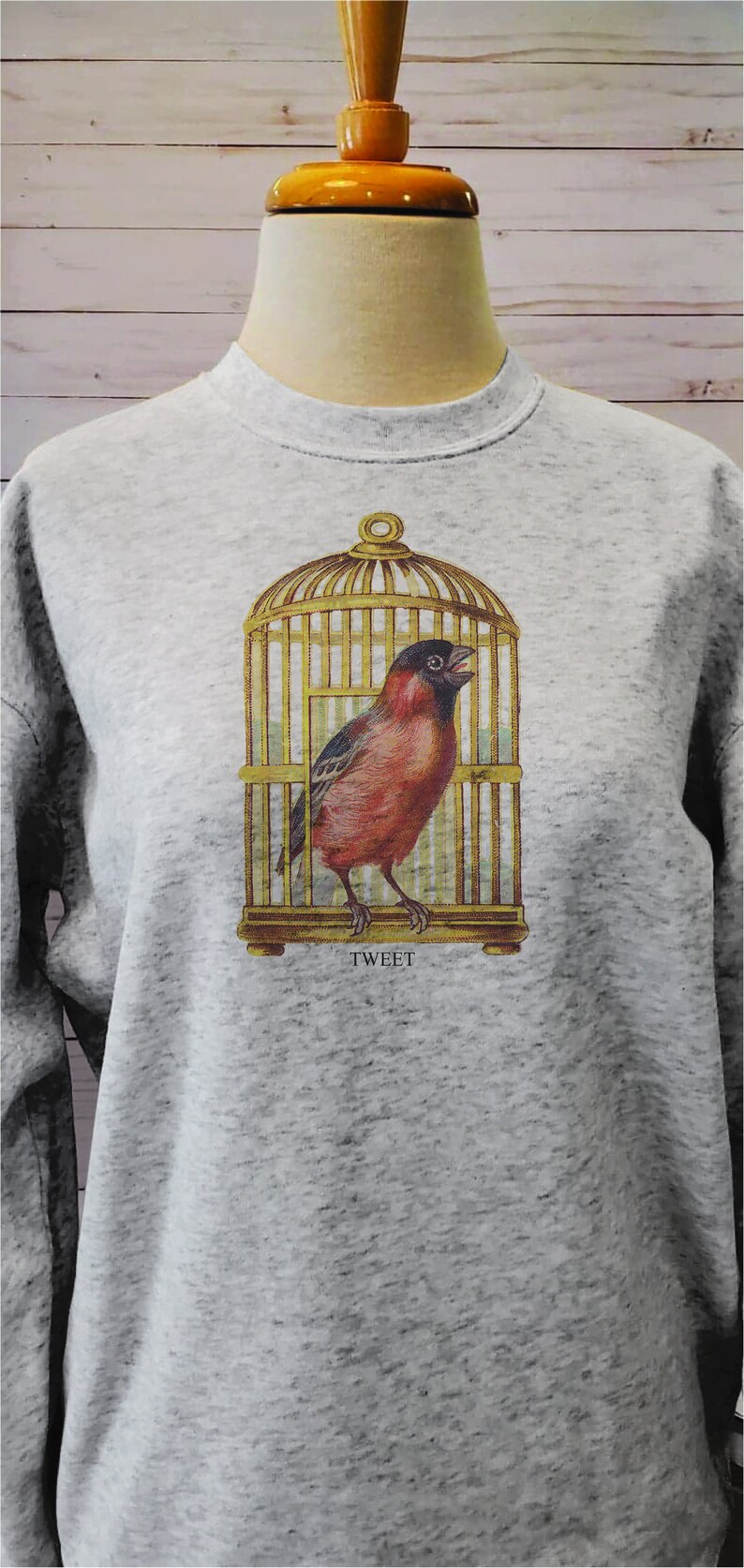 Vintage Birdcage sweatshirt, Bird lithograph, Mommy and me sweatshirt Bild 2