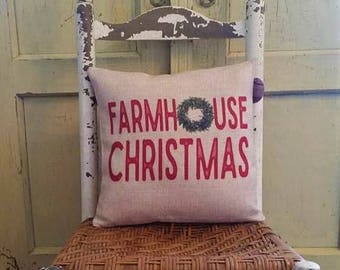 Farmhouse Christmas, Farmhouse decor, Boxwood wreath, Farmhouse Christmas pillow