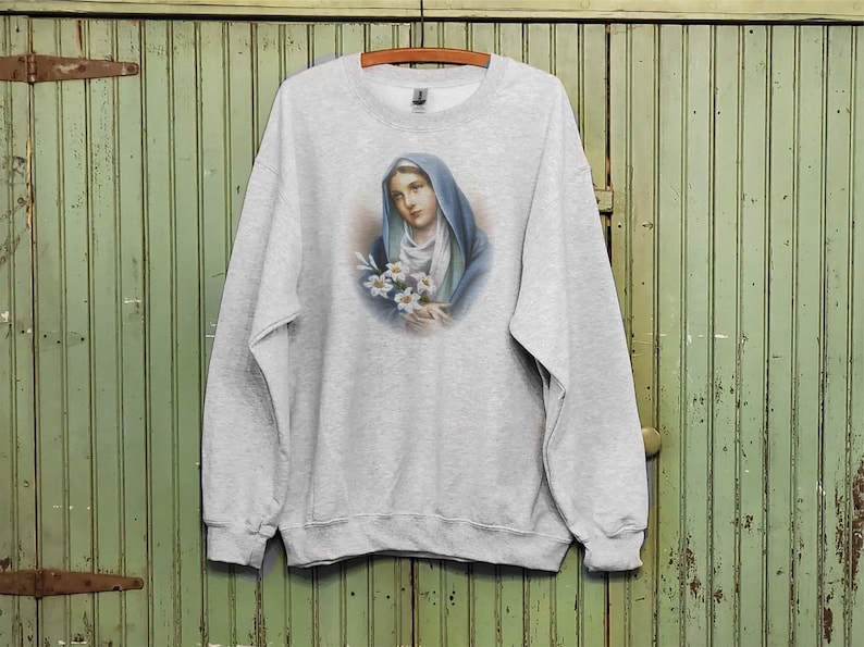 Vintage Mary sweatshirt, Catholic sweatshirt, , Pray sweatshirt, Holy Mother print image 1