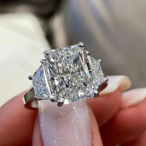6 CT Radiant Cut Moissanite Ring Three Stone Engagement Ring 14K Solid White Gold Ring Promise Ring Ring For Women Anniversary Gift for Her